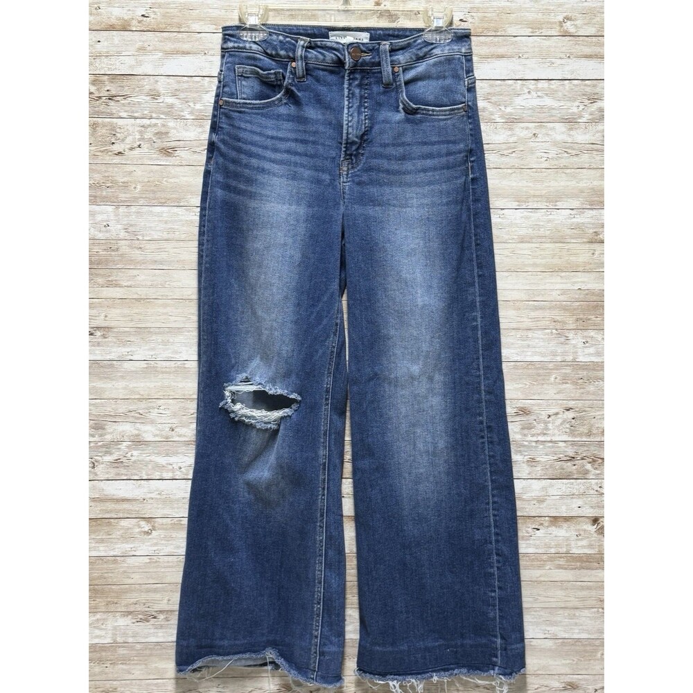 Risen Jeans High Rise Wide Leg Womens 5/27 Distressed Raw Hem Western Boho